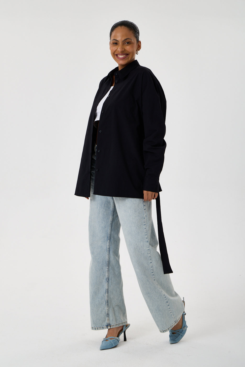 Kemerli Oversize Kimono Gömlek – Siyah