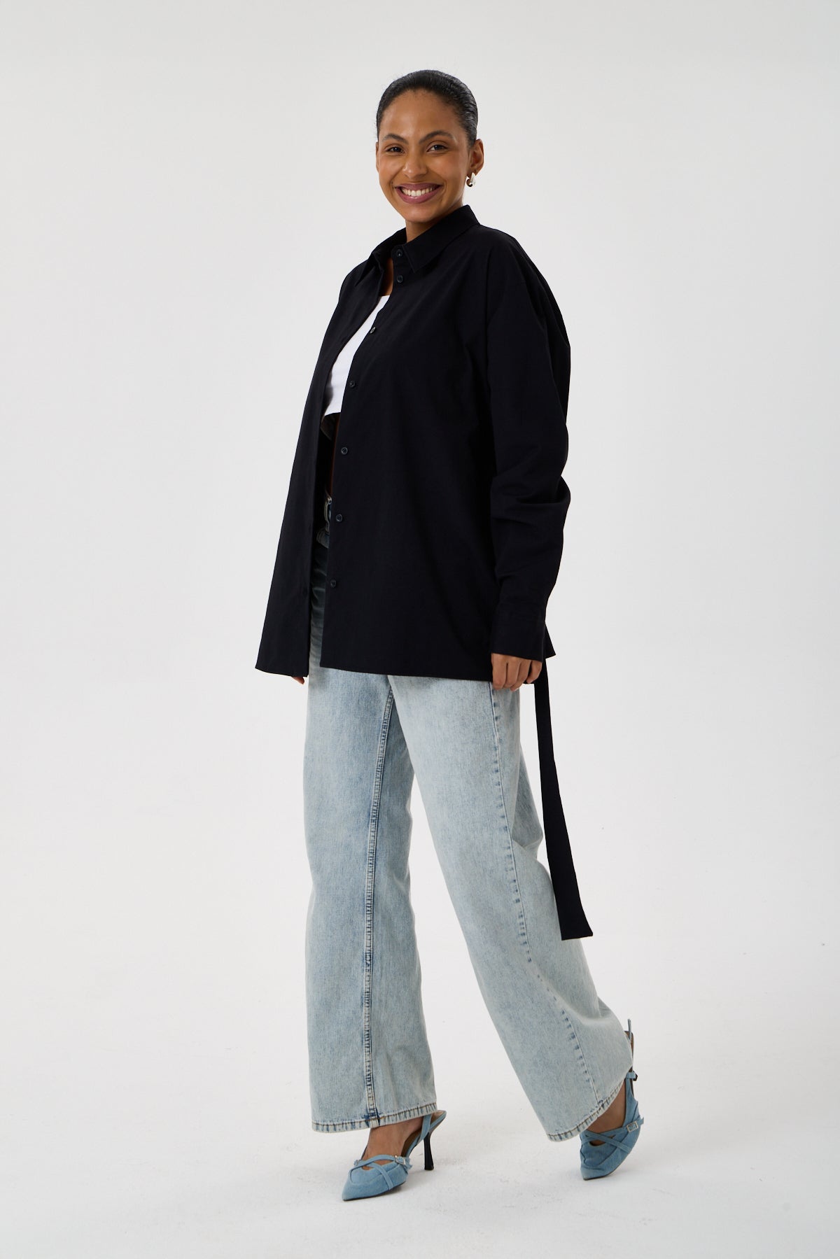 Kemerli Oversize Kimono Gömlek – Siyah