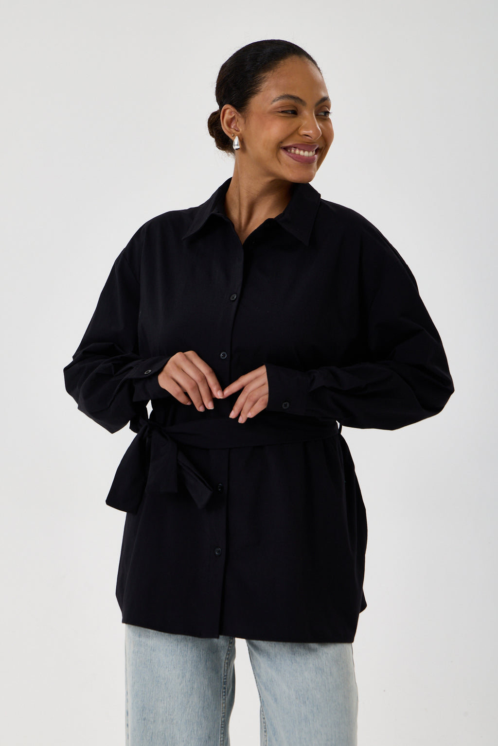 Kemerli Oversize Kimono Gömlek – Siyah