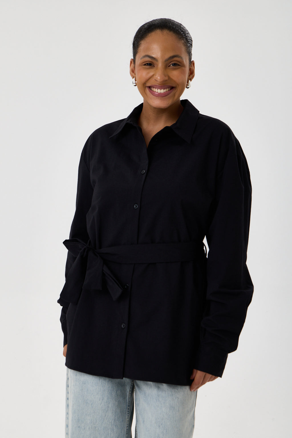 Kemerli Oversize Kimono Gömlek – Siyah