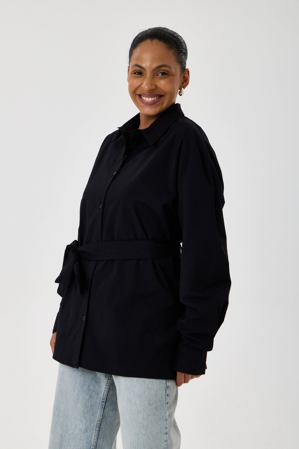 Kemerli Oversize Kimono Gömlek – Siyah