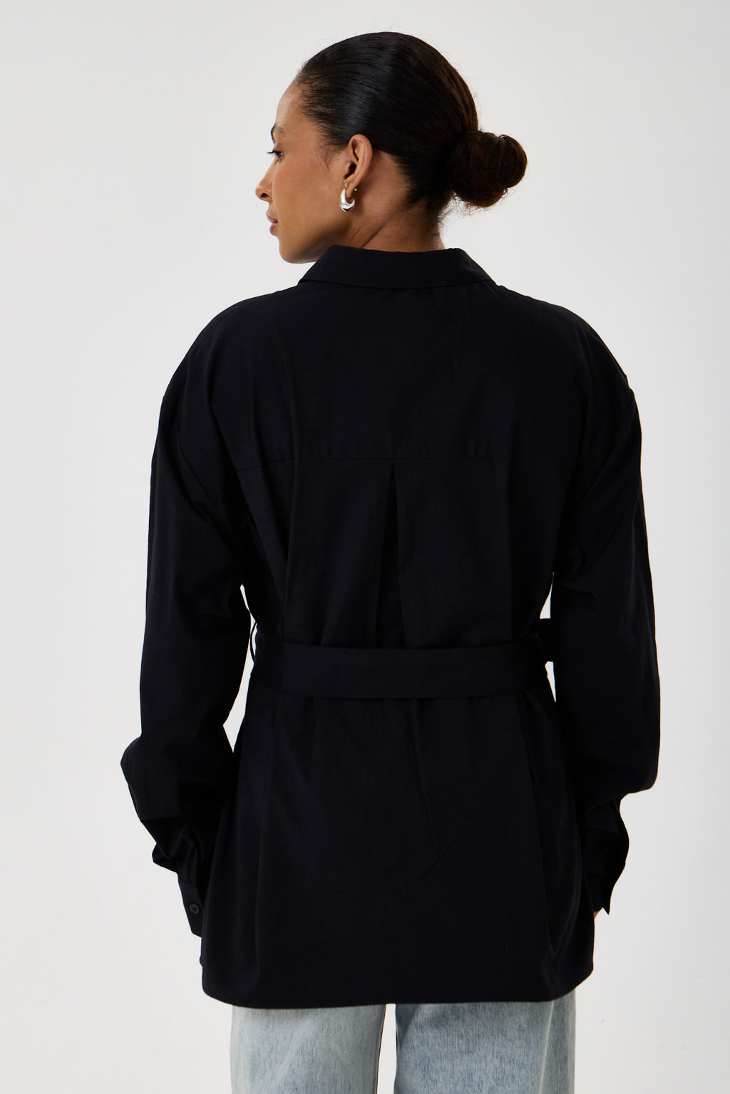 Kemerli Oversize Kimono Gömlek – Siyah