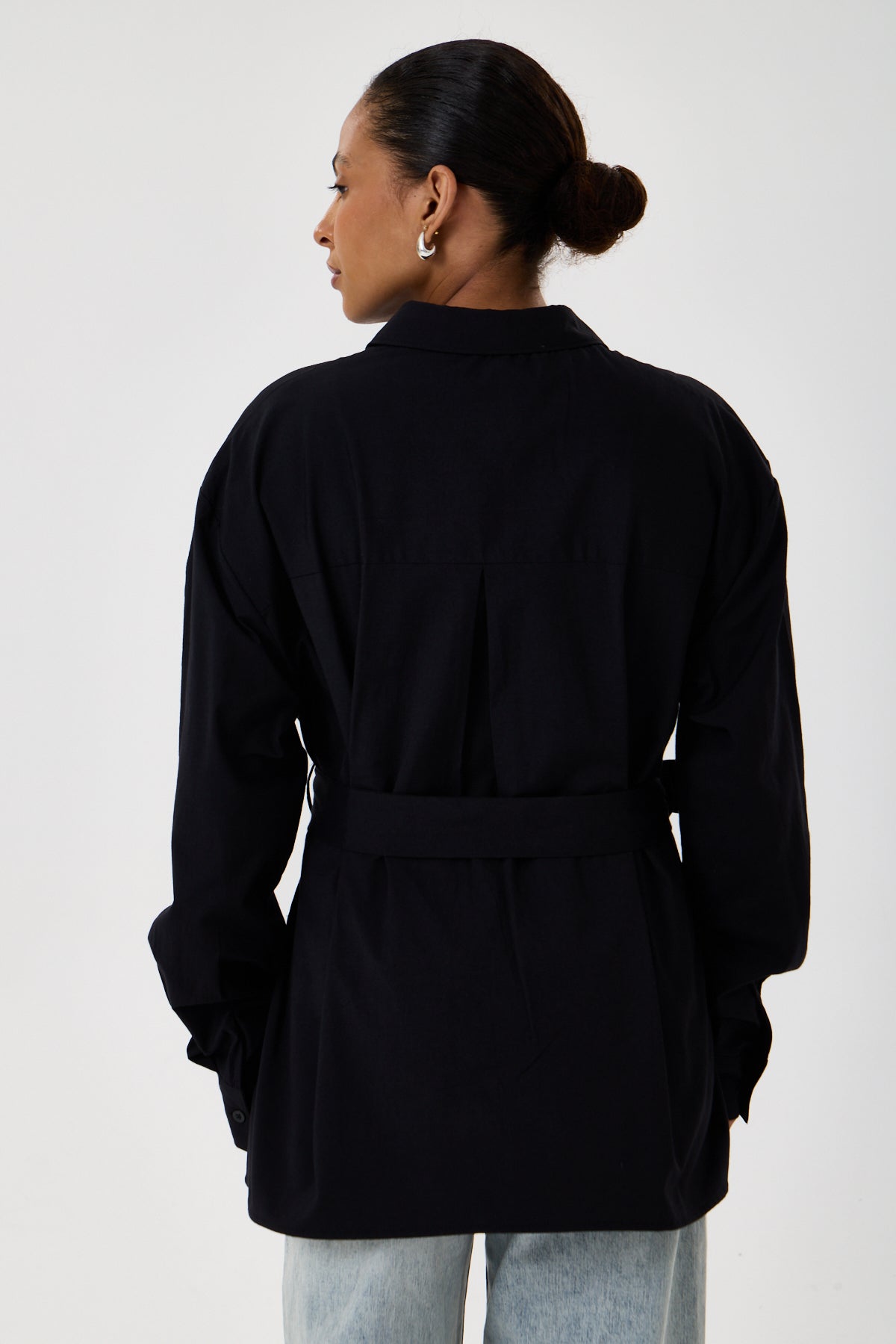 Kemerli Oversize Kimono Gömlek – Siyah
