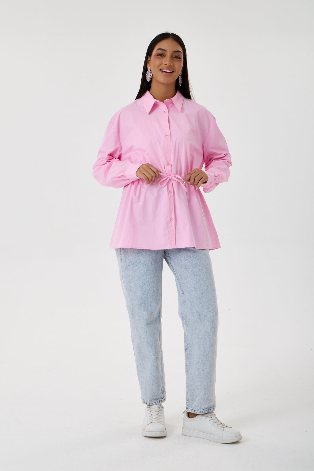 Beli Ayarlanabilir Buzgü Kemerli Kimono Gömlek – Pembe