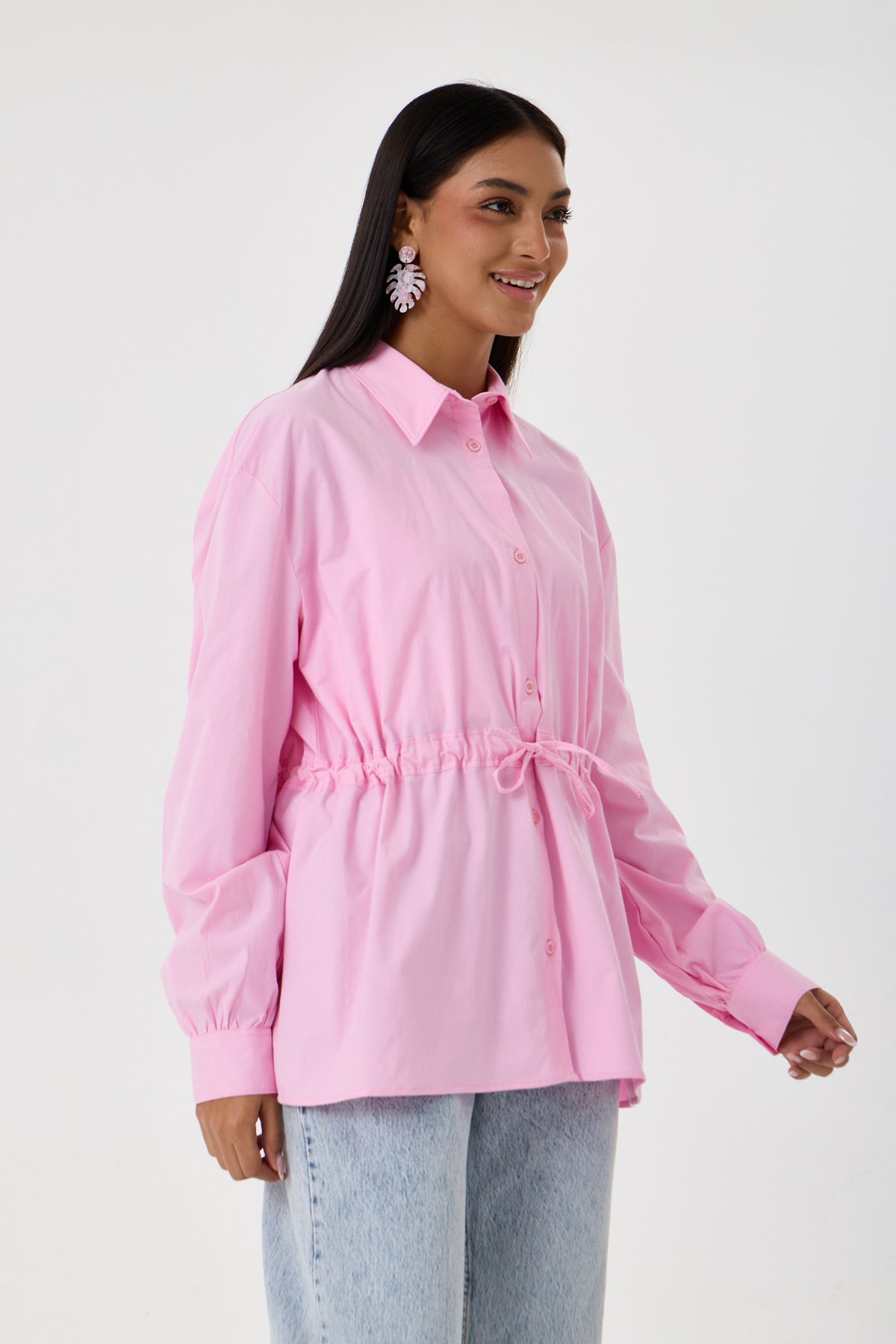 Beli Ayarlanabilir Buzgü Kemerli Kimono Gömlek – Pembe