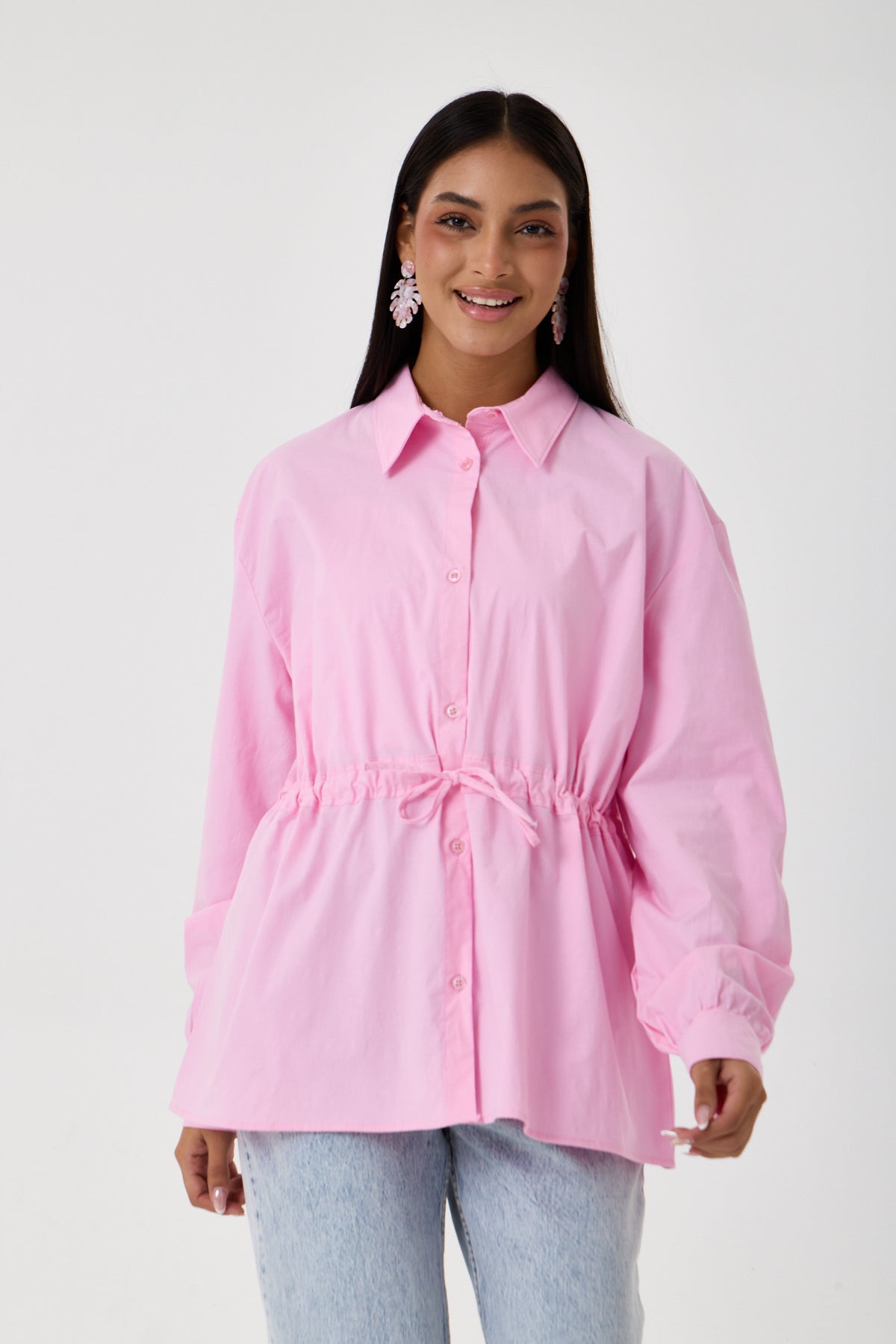 Beli Ayarlanabilir Buzgü Kemerli Kimono Gömlek – Pembe