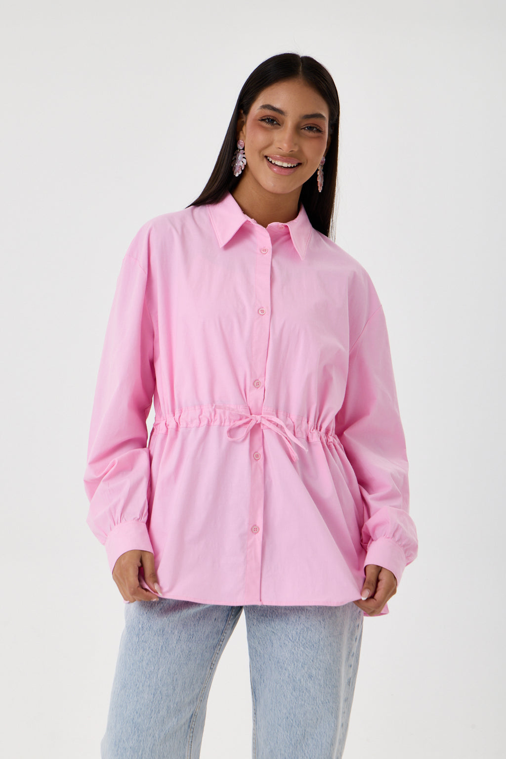 Beli Ayarlanabilir Buzgü Kemerli Kimono Gömlek – Pembe