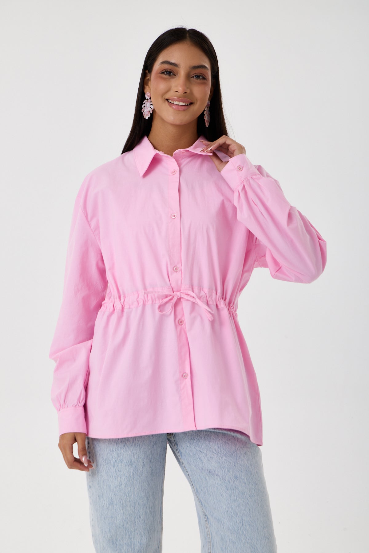 Beli Ayarlanabilir Buzgü Kemerli Kimono Gömlek – Pembe