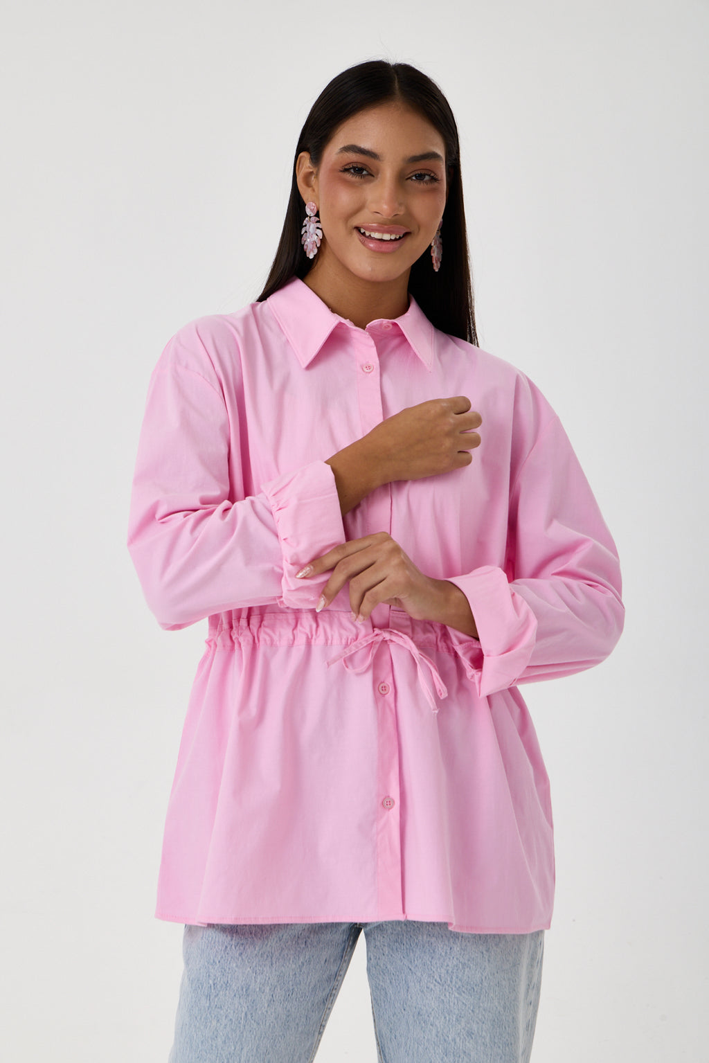 Beli Ayarlanabilir Buzgü Kemerli Kimono Gömlek – Pembe