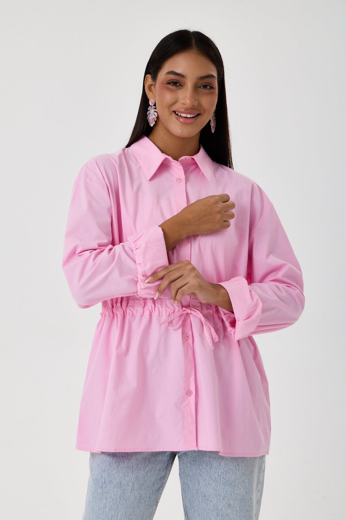 Beli Ayarlanabilir Buzgü Kemerli Kimono Gömlek – Pembe