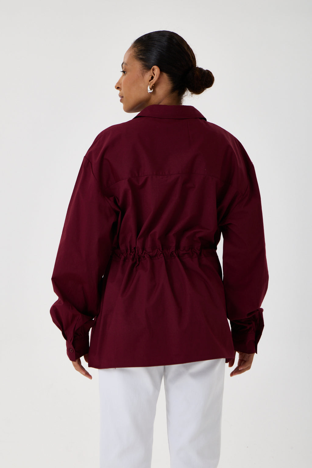 Beli Ayarlanabilir Büzgü Kemerli Kimono Gömlek – Bordo