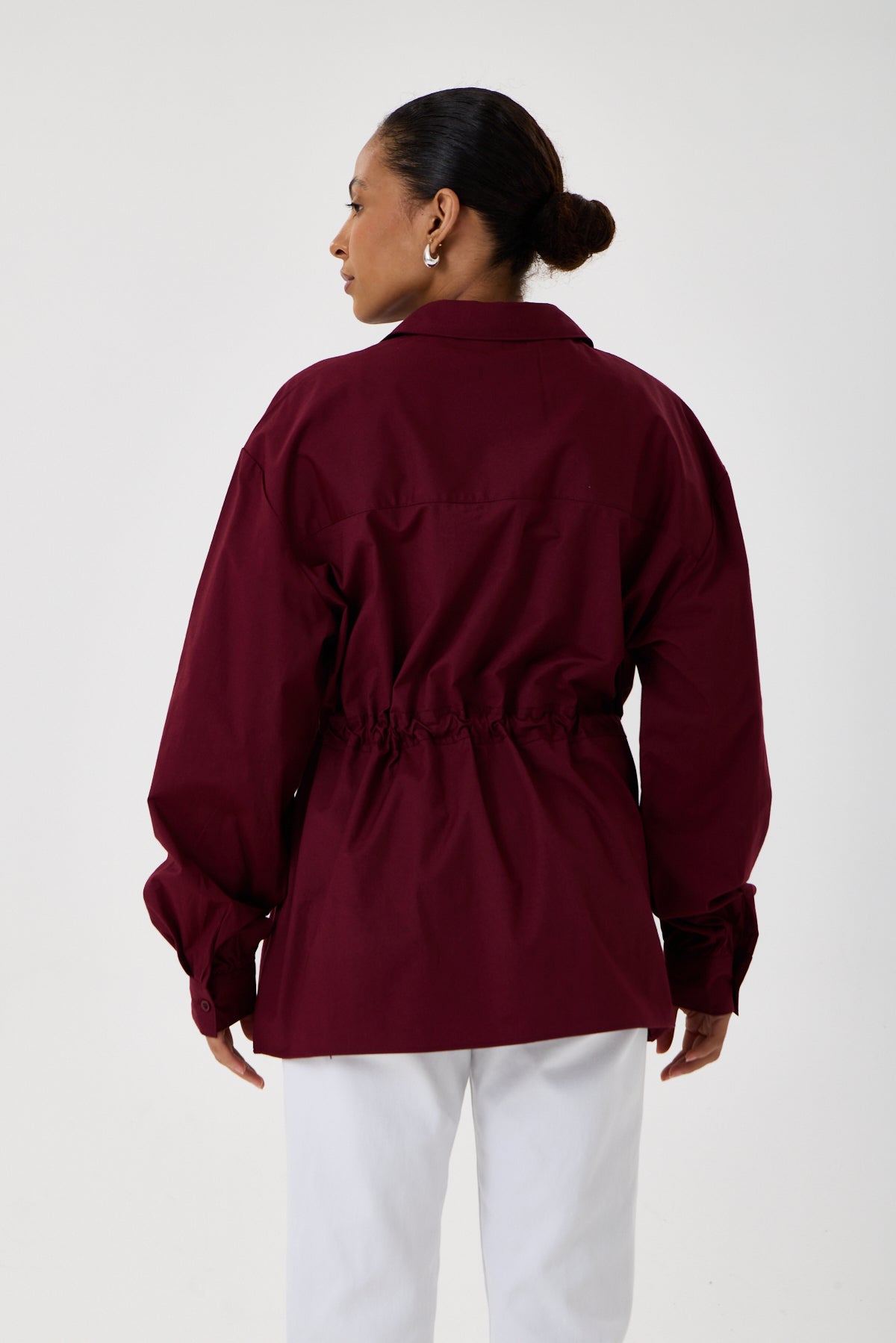 Beli Ayarlanabilir Büzgü Kemerli Kimono Gömlek – Bordo