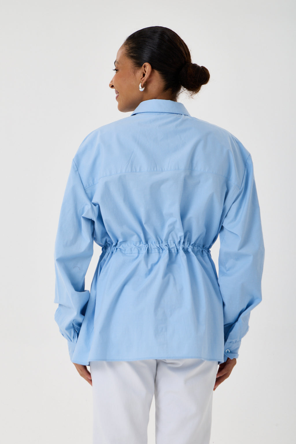 Beli Ayarlanabilir Büzgü Kemerli Kimono Gömlek – Buz Mavisi