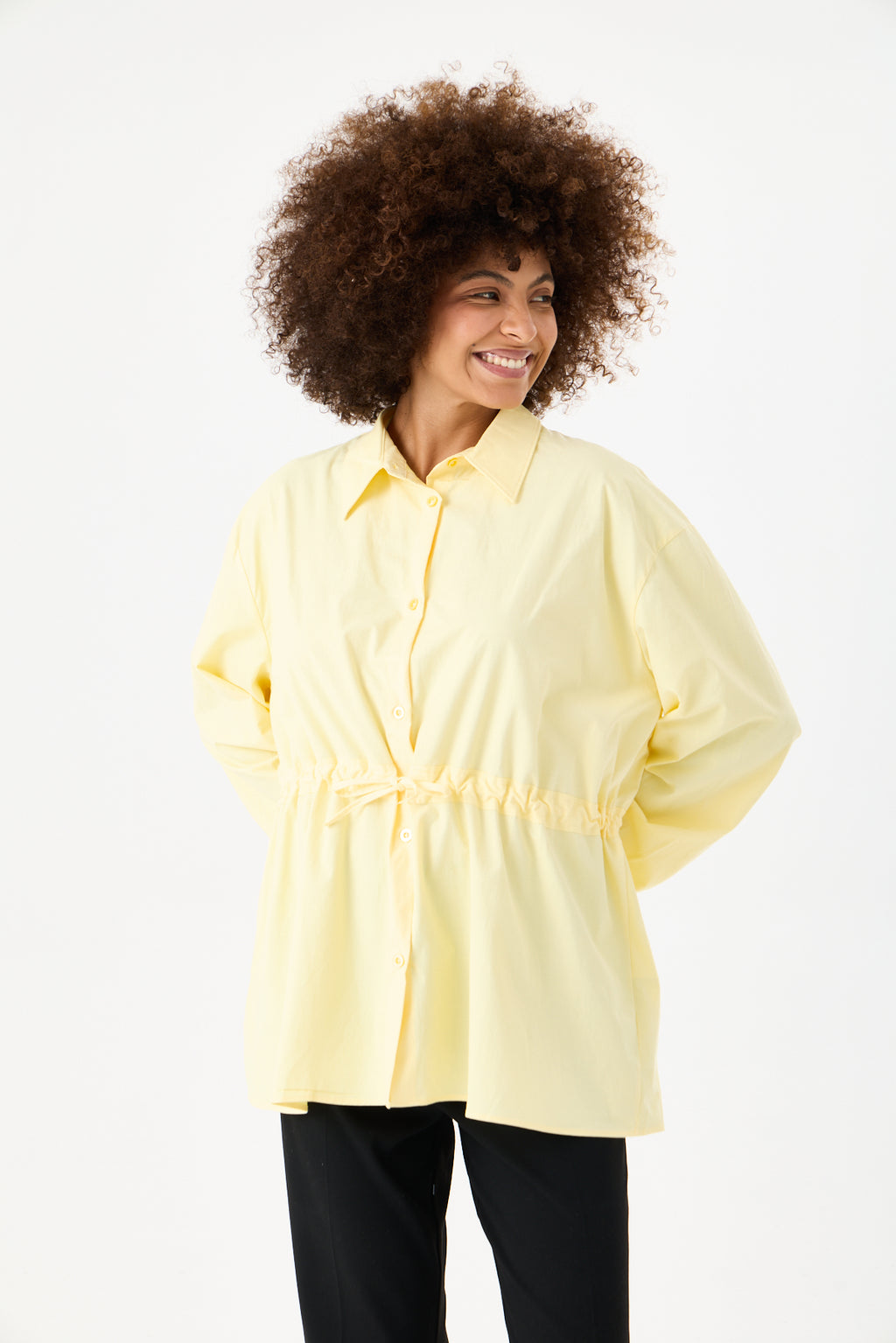Beli Ayarlanabilir Büzgü Kemerli Kimono Gömlek – Sarı