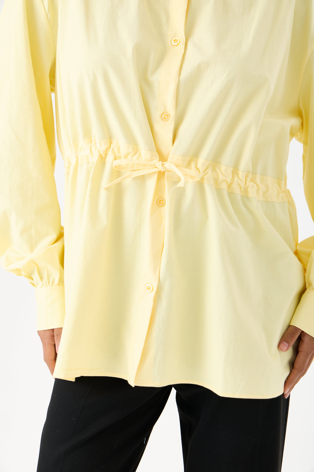 Beli Ayarlanabilir Büzgü Kemerli Kimono Gömlek – Sarı