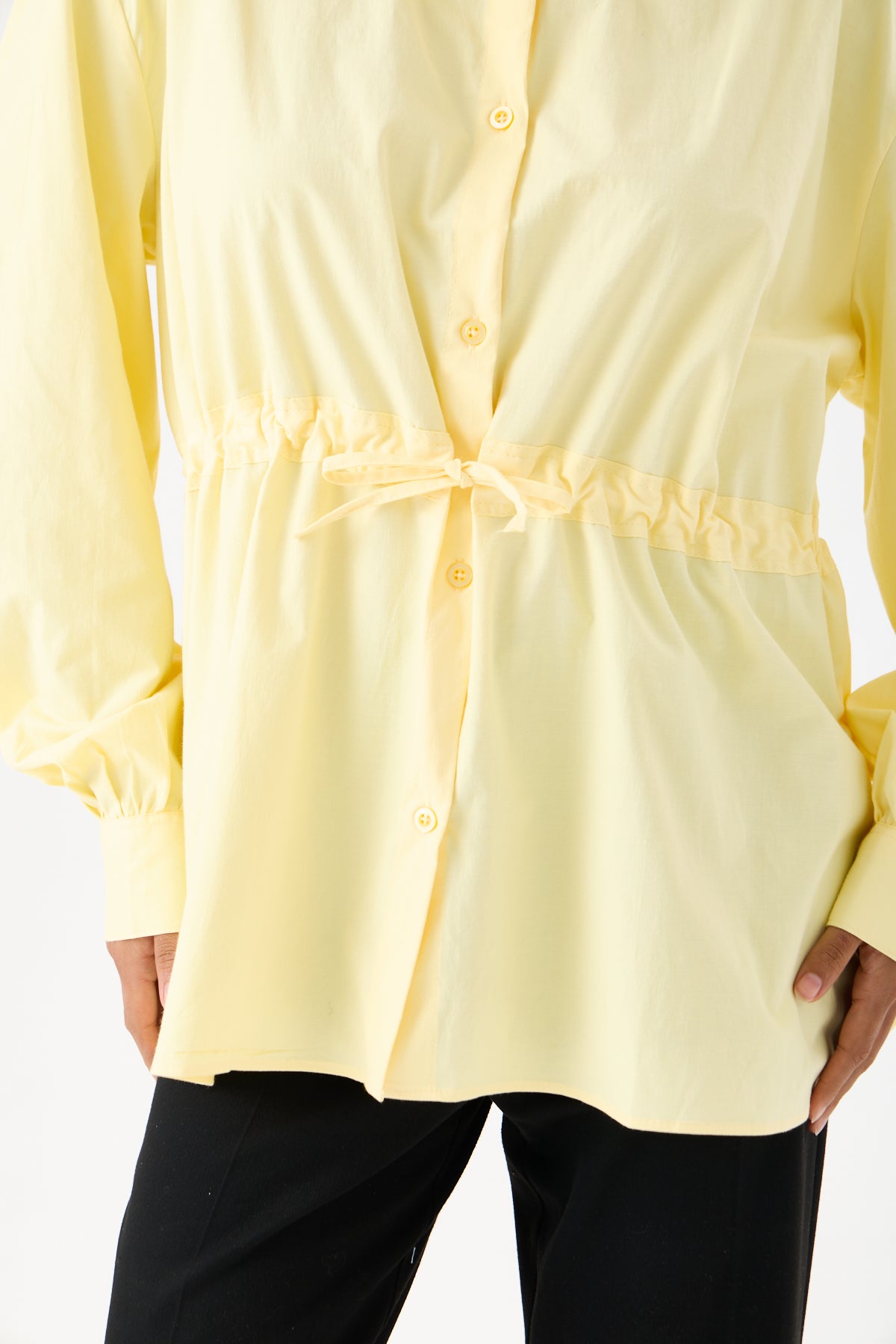 Beli Ayarlanabilir Büzgü Kemerli Kimono Gömlek – Sarı