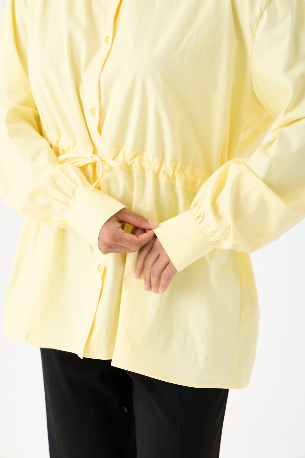 Beli Ayarlanabilir Büzgü Kemerli Kimono Gömlek – Sarı